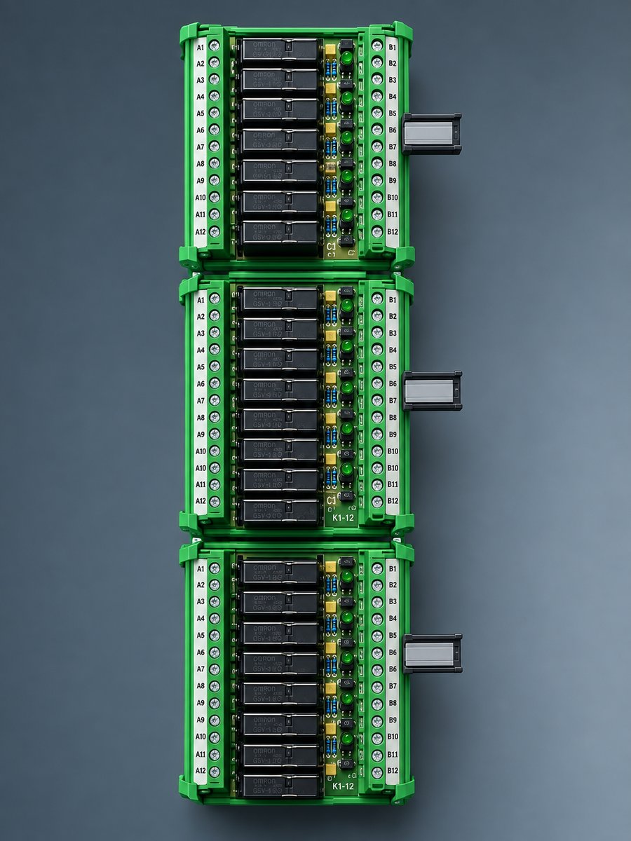D.C. relay card assembly with multiple output relays